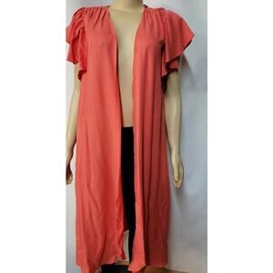 GEORGETTE CRIMSON Coral Size L Women's Longline Duster Cardigan Flutter NEW #C